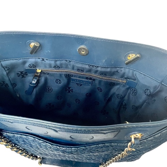 Tory Burch Tote Hudson Bay Navy Blue Gold Chain Bag - Picture 4 of 9